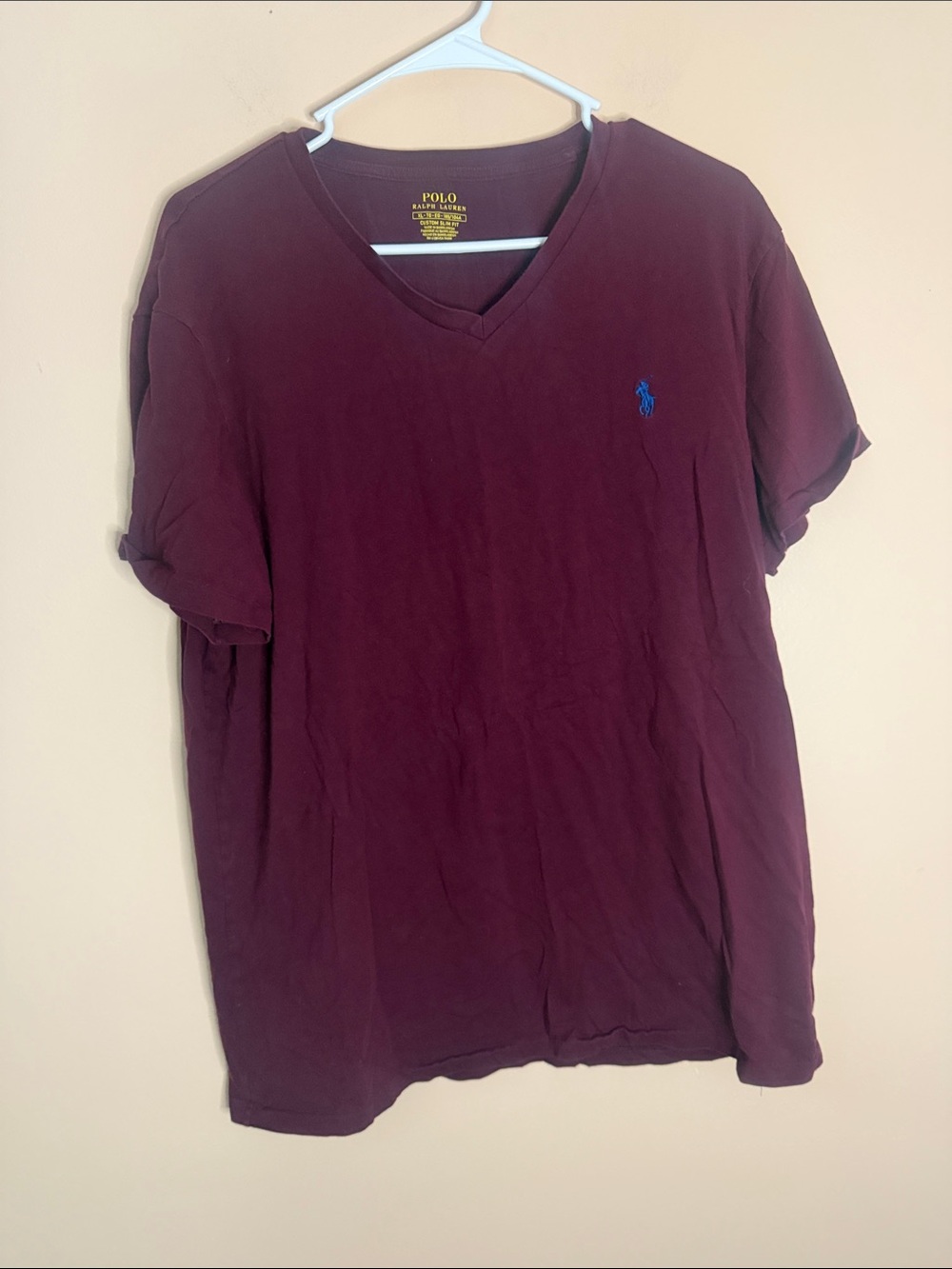 Polo by Ralph Lauren Burgundy V-Neck Tee with Blue Pony